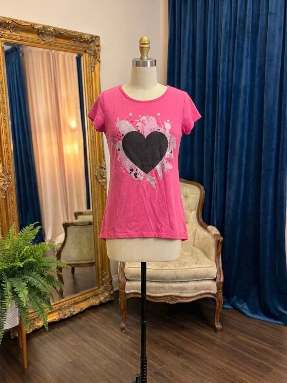 Justice Girls Size 10 Pink Heart Graphic Tee Short Sleeve Splatter Print Top
